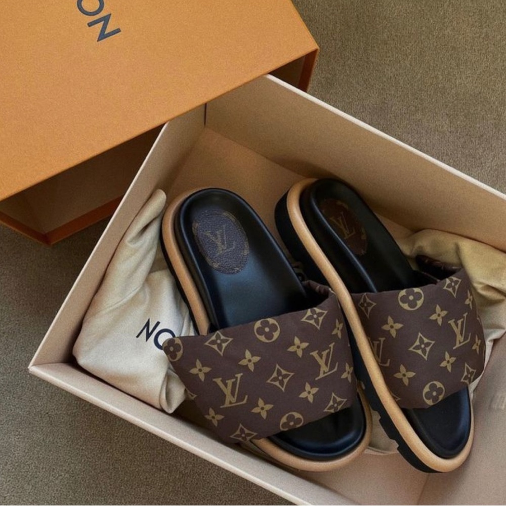 LV pool pillow puff slides